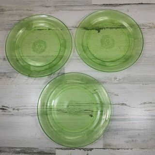 3 Federal Uranium Green Depression Glass Georgian Lovebirds Dinner Plates