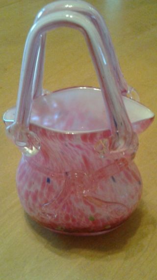 Vintage Murano Italian Art Glass Pink White Blue Purse Vase