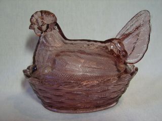 Vintage Clear Purple Glass Hen On Nest Covered Trinket / Candy Dish