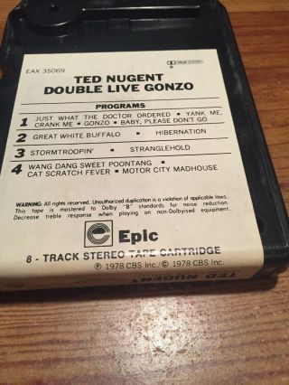 Ted Nugent / Double Live Gonzo 1978 CBS Records 8 Track Tape 3