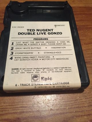 Ted Nugent / Double Live Gonzo 1978 CBS Records 8 Track Tape 4