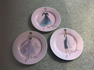 Rosanna Retro French Fashion Dessert Plates,  Set Of 3 Dishes 8 " Plates Pink