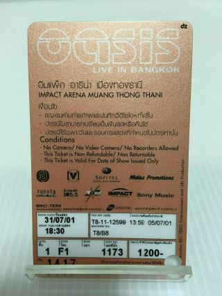 OASIS LIVE IN BANGKOK July 2001 stub ticket 2