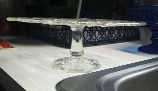 Vintage pressed cut Crystal clear glass footed Cake plate stand 9 1/2 