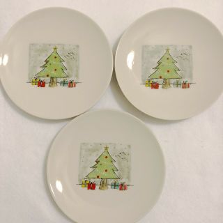Rae Dunn By Magenta Artisan 6 " Plates Box Gift Set Of 3 Holiday Christmas Tree