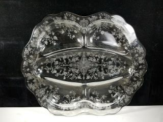 Etched Glass Cambridge Rose Point 5 Part Divided Celery Relish Dish Scalloped
