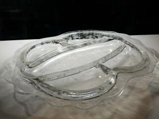 Etched Glass Cambridge Rose Point 5 Part Divided Celery Relish Dish Scalloped 3