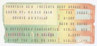 Rare The Doobie Brothers 7/9/81 West Orange Nj South Mt Music Fair Ticket Stub