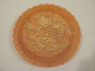 Antique Imperial Carnival Glass Orange Marigold Grape Design Dinner Plate 9 "