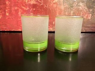 2 Vintage Culver Old Fashion Glasses Lime Green Yellow Frosted Lattice Design