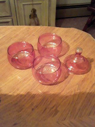 Vintage retired Princess House rose pink 3 tier 4 piece candy dish Crystal glass 5