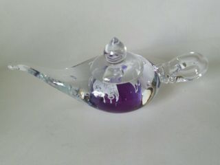 Dynasty Gallery Heirloom Art Glass Paperweight Genie Lamp Purple Bubble