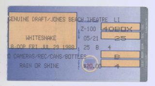 Rare Whitesnake & Great White 7/29/88 Jones Beach Li Ny Ticket Stub