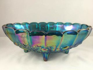 Vintage Iridescent Blue Carnival Glass Footed Fruit Bowl