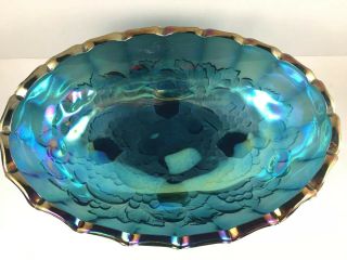 Vintage Iridescent Blue Carnival Glass Footed Fruit Bowl 3