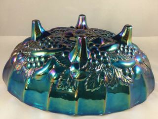 Vintage Iridescent Blue Carnival Glass Footed Fruit Bowl 5