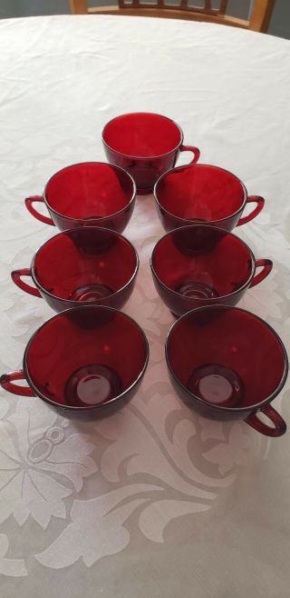 7 Vintage Anchor Hocking Royal Ruby Red Punch Tea Cups Christmas Party Punch Mug