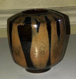 Robert Maxwell Mid Century Modern Stoneware Pottery Vase With Paper Label
