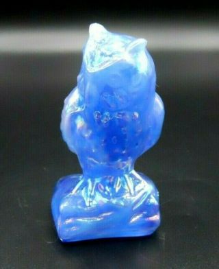 Rare Boyd Blue Iridescent Glass Owl Figurine Paperweight