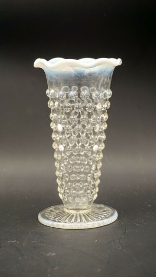 Vintage Fenton Glass Vase Holder White Opalescent Hobnail Luminous 5 1/2 Tall