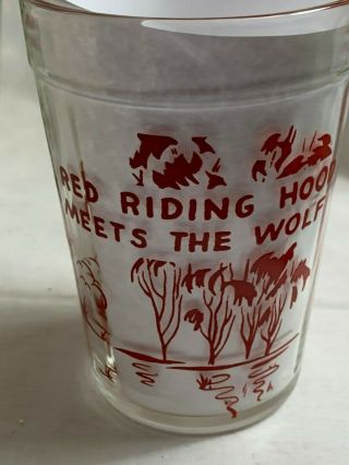 Vintage Hazel Atlas Red Riding Hood Nursery Rhyme Drinking Glass 4”