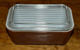 Vintage Pyrex Brown 0502 1 1/2 Pt.  Glass Refrigerator Dish W/ Cover 17 -