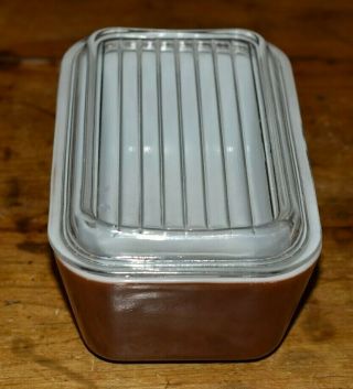 Vintage Pyrex BROWN 0502 1 1/2 pt.  Glass Refrigerator Dish w/ Cover 17 - 2