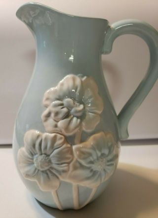 Pfaltzgraff " Alexa " Robin Egg Blue White Floral Ceramic Pitcher Pastel