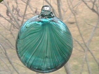 Hanging Glass Ball 4 " Diameter Aqua With Green Swirls (1) Hgb5
