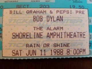 BOB DYLAN ticket 6/11/88 Shoreline Amphitheatre THE ALARM 2