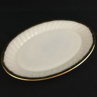 Vtg Serving Platter 11 3/4 " By Fire King White Milk Glass And Gold Trim Usa