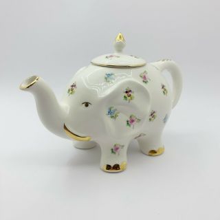 Grace Teaware Happy Elephant 28 - Ounce Teapot (floral Pansy) With Gold Trim