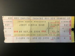 Jerry Garcia Band Ticket Stub Capitol Theater Port Chester Ny April 2 1976 Rare