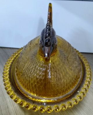 VINTAGE Indiana Glass HEN ON NEST Amber Chicken Candy Dish 3