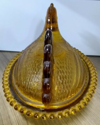 VINTAGE Indiana Glass HEN ON NEST Amber Chicken Candy Dish 4