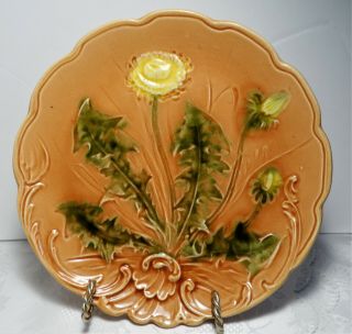 Antique G.  S.  Zell Baden Germany Majolica Plate Orange Dandelion 722 Sz 6 5/8 In