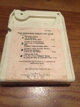 The Monkees/ Greatest Hits 1972 Arista Records 8 Track Tape 4