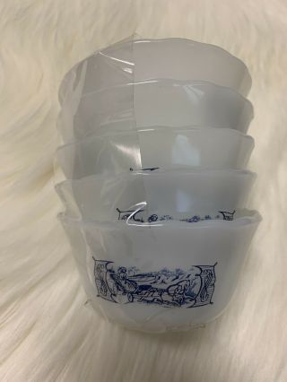 Marcrest Milk Glass Bowls Set Of 5 Currier And Ives Pattern Custard Ramekin