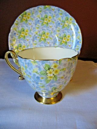Shelley Primrose Chintz Cup & Saucer,  Gold Footed,  Ripon Shape England 13589 2