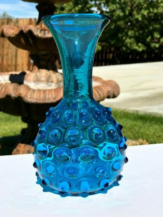 Vintage Fenton Or Empoli Bluenique Hobnail Heavy Glass Vase 7 1/2 " Tall