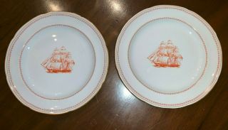 (set Of 2) Spode Trade Winds Red 8 " Salad Plates (ship George Of Salem 1814)