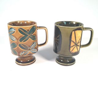 Vintage Stemmed Goblets Coffee Mugs Avocado Green With Cool Designs