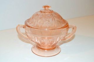 Vintage Pink Depression Glass Cabbage Rose Sugar Bowl