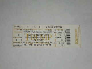 Olivia Newton - John Concert Ticket Stub - 2016 - Grease - The Arena - Atlantic City,  Nj