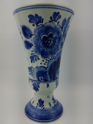 Vintage Delft Blue Flowers Floral Holland Rounded Vase Euc,  W/ Certificate 1957