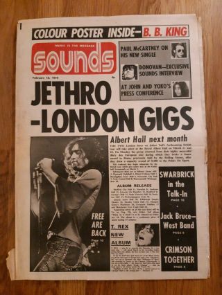 Sounds Music Newspaper February 12th 1972 Jethro Tull Paul Mccartney Wings