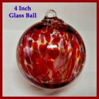 Hanging Glass Ball 4 " Clear Glass With Red & Purple Swirls (1) Hgb4