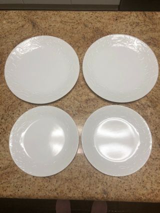 4 Corelle White Embossed Bella Faenza Dinner Salad / Lunch Plates Nwt 8193