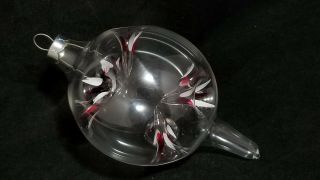 Clear,  Red,  & White 8 Indent Hand Blown Glass Christmas Ornament 5 "