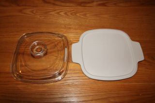 2 Lids - Corning Ware Pyrex Glass Lid A7c And Plastic Lid A - 1 - Pc,  7 " Square
